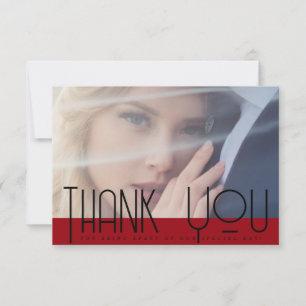 Simple Crimson Red Black Typography Photo Wedding  Thank You Card