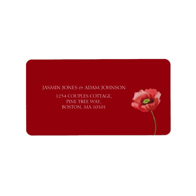 Simple Crimson Red Poppy Floral Wedding Label (Front)