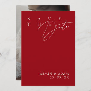 Simple Crimson Red White Modern Photo Wedding Save The Date
