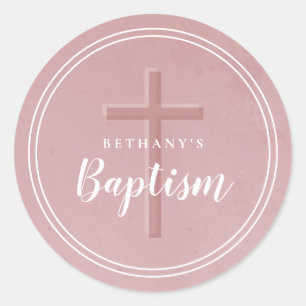 Simple cross baptism favour or envelope classic round sticker