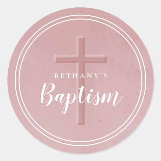 Simple cross baptism favour or envelope classic round sticker (Front)