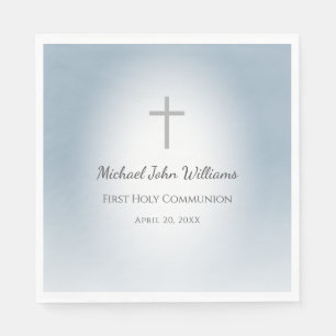 Simple Cross Blue Boys First Communion Celebration Napkin