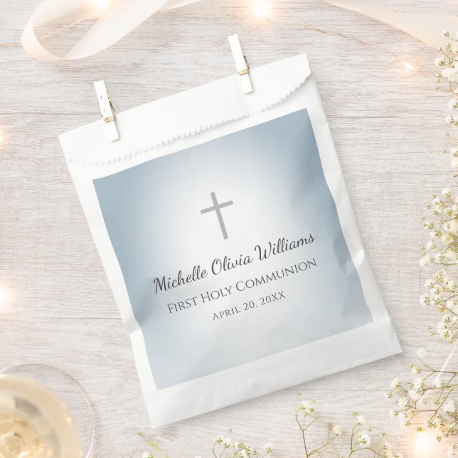 Simple Cross Boys First Communion Dusty Blue Favour Bag (Clipped)
