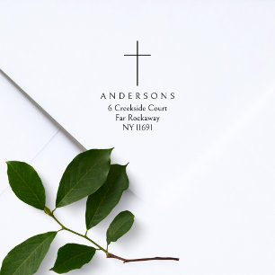 Simple Cross Christian Family Return Address Rubber Stamp