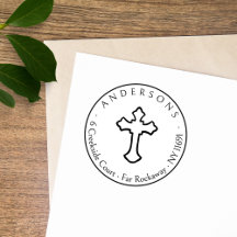 Simple Cross Christian Family Return Address