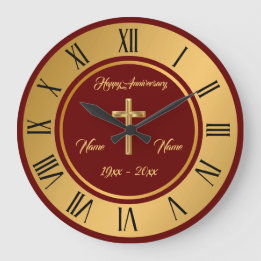 Simple Cross Customize Gold Anniversary Large Clock