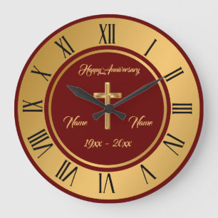 Simple Cross Customize Gold Anniversary Large Clock