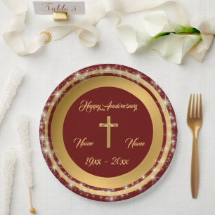Simple Cross Customize Gold Anniversary Paper Plate