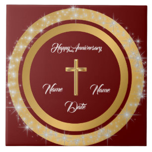 Simple Cross Customize Gold Anniversary Tile