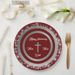 Simple Cross Customize Silver Anniversary Paper Plate