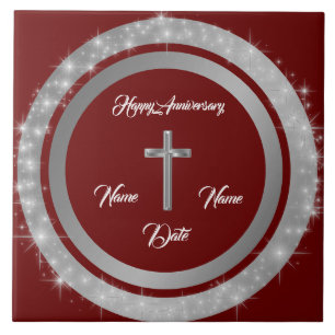 Simple Cross Customize Silver Anniversary Tile