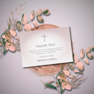 Simple Cross First Communion Rose Gold  Thank You Card