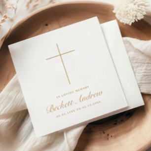 Simple Cross Gold Script Memorial Funeral  Napkin