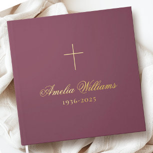 Simple cross loving memory funeral memorial mauve guest book