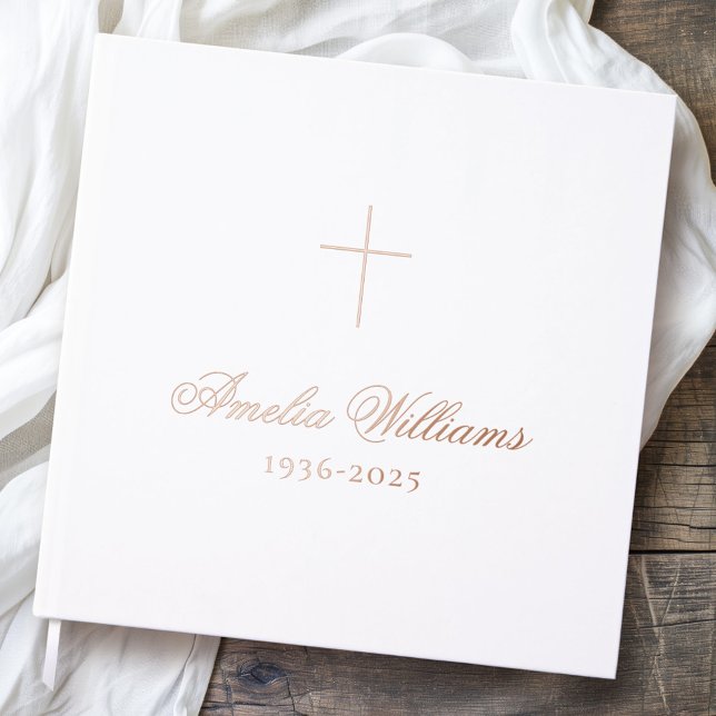 Simple cross loving memory funeral memorial white guest book (Simple cross loving memory funeral memorial white guest book)