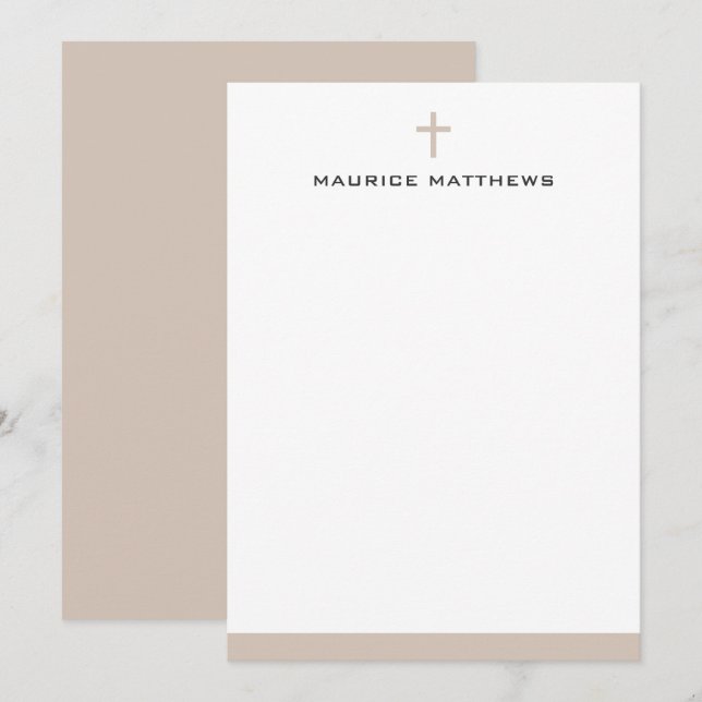 Simple cross name light mocha brown border flat card (Front/Back)