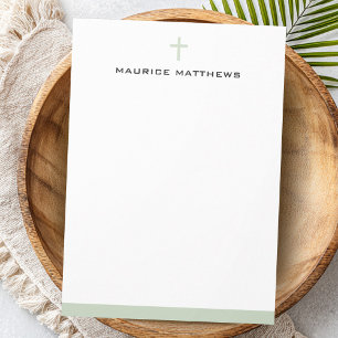 Simple cross name light sage green border flat card