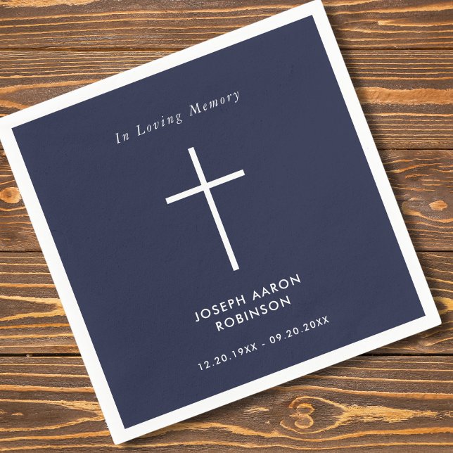 Simple Cross Navy Blue Funeral Memorial Napkin (Creator Uploaded)