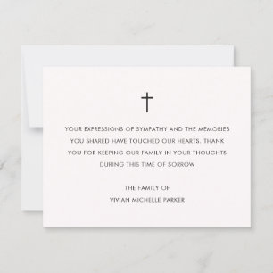 Simple Cross Off White Funeral Acknowledgment Thank You Card