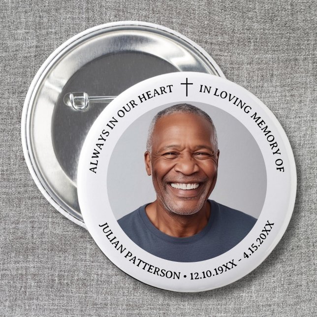 Simple Cross Photo Funeral Memorial Keepsake  2 Inch Round Button (Creator Uploaded)