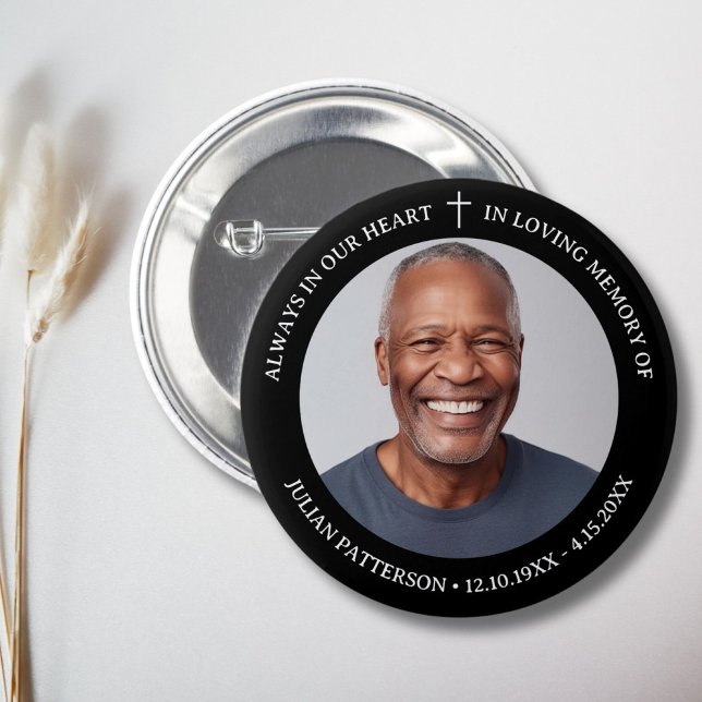 Simple Cross Photo Funeral Memorial Keepsake  2 Inch Round Button (Creator Uploaded)