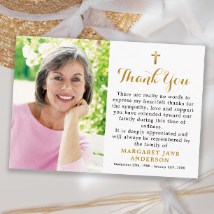 Simple Cross Photo Personalized Elegant Funeral Thank You Card