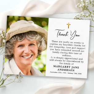 Simple Cross Photo Personalized Message Funeral Thank You Card