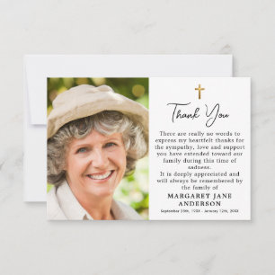 Simple Cross Photo Personalized Message Funeral Thank You Card