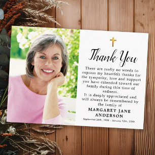 Simple Cross Photo Personalized Sympathy Funeral Thank You Card