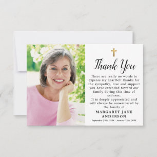 Simple Cross Photo Personalized Sympathy Funeral Thank You Card