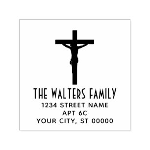 Simple Crucifixion Cross Name Return Address Self-inking Stamp