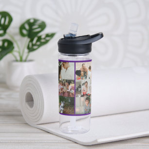 Simple Custom 12 Photo Collage Family Personalized Water Bottle