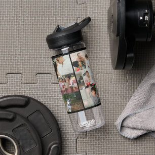 Simple Custom 12 Photo Collage Family Personalized Water Bottle