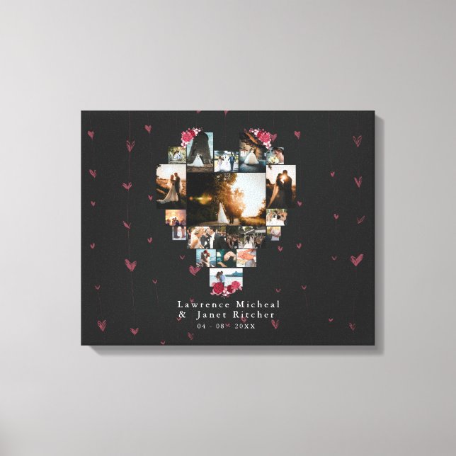 Simple Custom 18 Photo Heart Shaped for her him Canvas Print (Front)