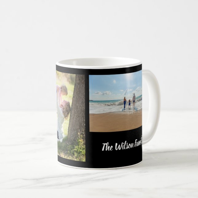 Simple custom 3 family photos collage template, coffee mug (Front Right)