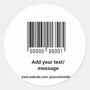 simple custom barcode add your text website QR  Sq Classic Round Sticker