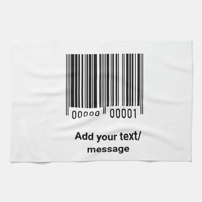 simple custom barcode add your text website QR  Sq Kitchen Towel (Horizontal)