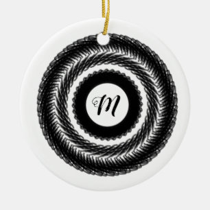 simple custom BLACK mandala monogram add your name Ceramic Ornament