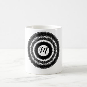 simple custom BLACK mandala monogram add your name Coffee Mug