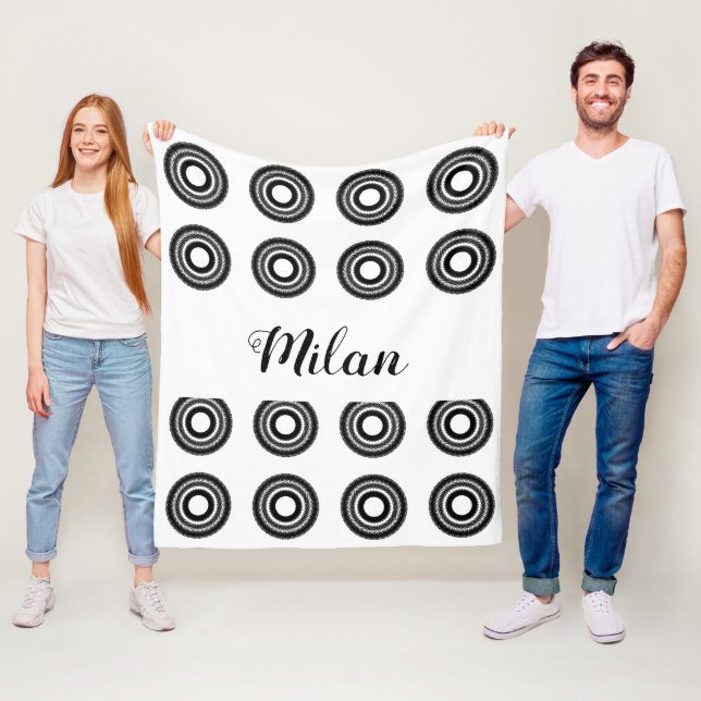 simple custom BLACK mandala monogram add your name Fleece Blanket (In Situ)