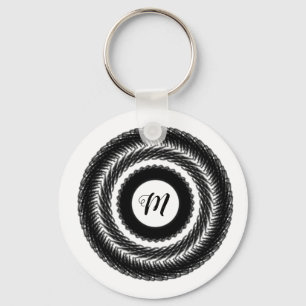 simple custom BLACK mandala monogram add your name Keychain