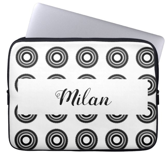 simple custom BLACK mandala monogram add your name Laptop Sleeve (Front)