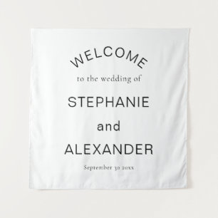 Simple Custom Black White Welcome to Wedding  Tapestry