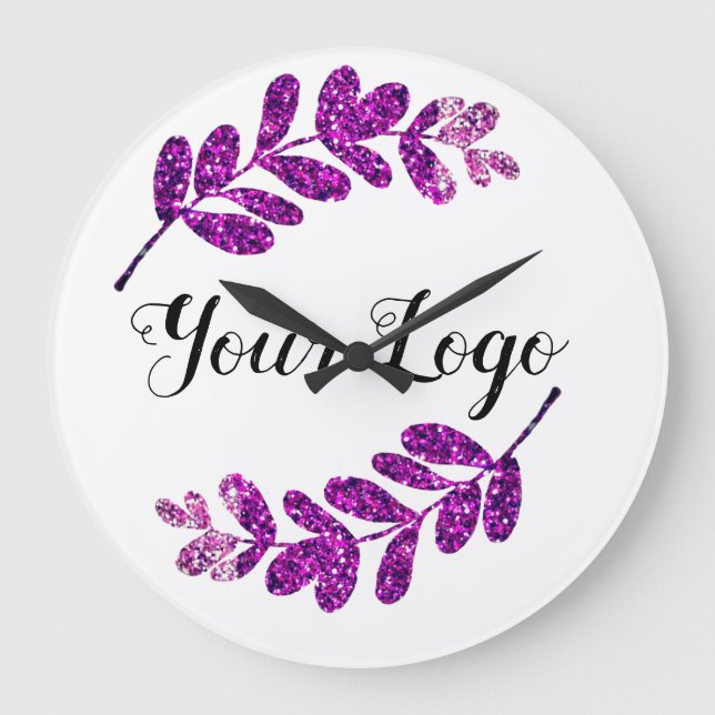 simple custom blue purple black leaves add logo  t large clock (Front)