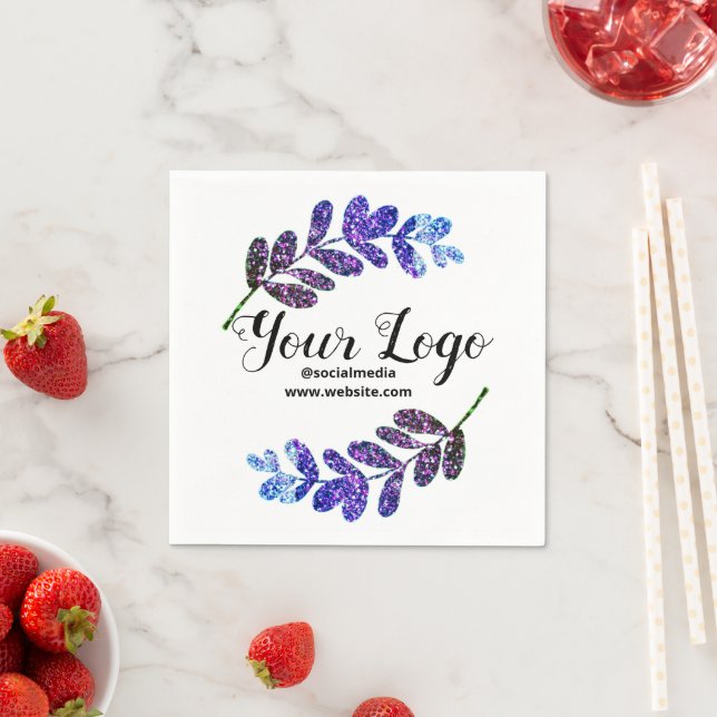 simple custom blue purple black leaves add logo  t napkin (Insitu)
