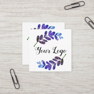 simple custom blue purple black leaves add logo  t square business card