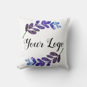 simple custom blue purple black leaves add logo throw pillow
