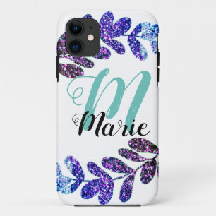 simple custom blue purple black leaves add your t iPhone 11 case