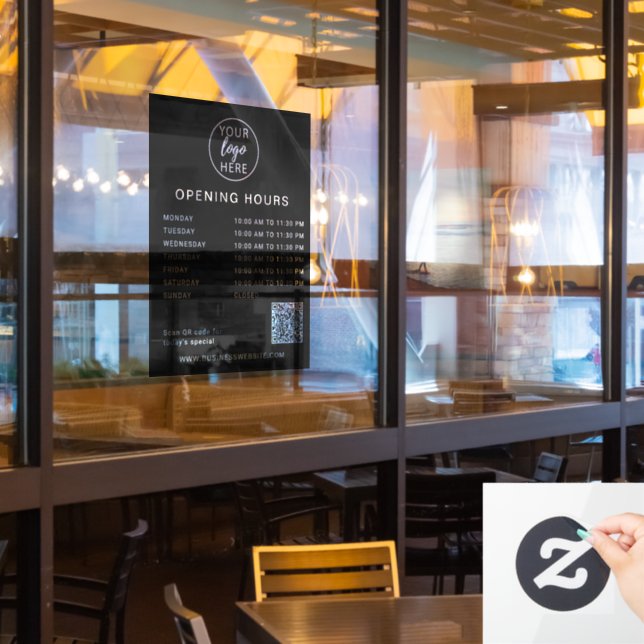 Simple Custom Business logo Opening Hours  Window Cling (Restaurant Window)