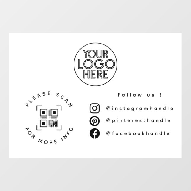 Simple Custom Business Logo QR Code Social Media Window Cling (Sheet)